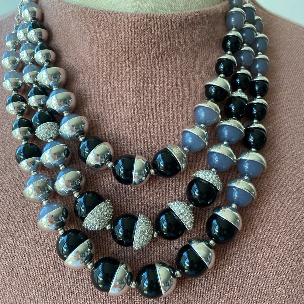 White House Black Market WH/BM Rhinestone Silver Necklace 3 strands